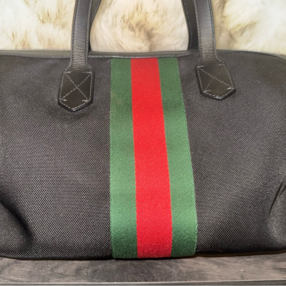 GUCCI  
🔥 Pre-Loved Black Techno Canvas Web Duffle - Picture 6 of 14